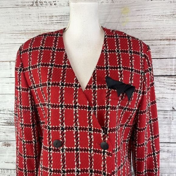 Vintage Clifford & Willis Red Black Wood Plaid Blazer Jacket sz 16 Career Suit - Picture 3 of 12